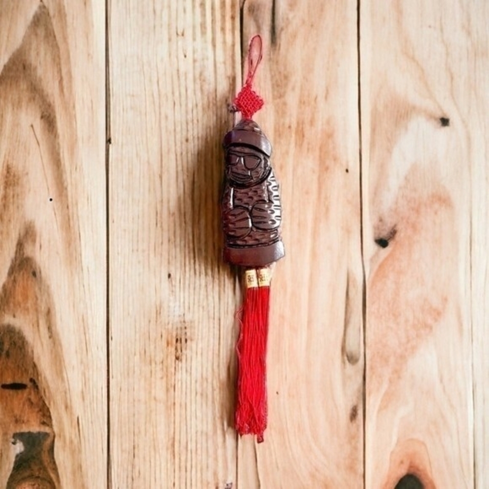 Handmade Asian Black Wood Amulet Wall Hanging Figurine Japan Import Vintage 8"